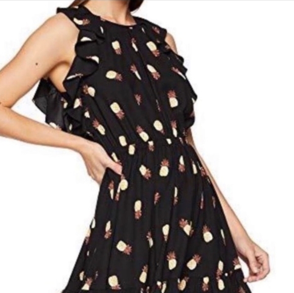 KATE SPADE Black & Tan Pineapple Print Tiered Dress With Ruffles, Size XXL - Picture 2 of 15